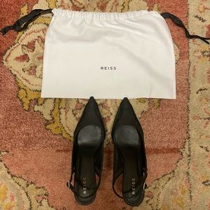 Reiss Black Mesh Slingback Kitten Heel|Size 9